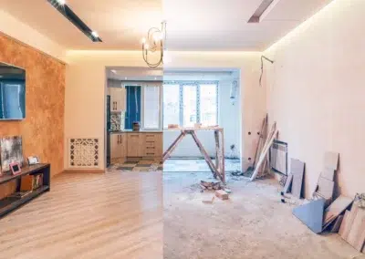 Salon avant et après rénovation, comparaison visuelle.